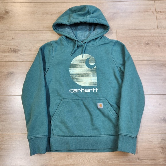 Carhartt Tops - Carhartt Rain Defender Hoodie Sweatshirt Womens Small Green Fleece‎ Pullover